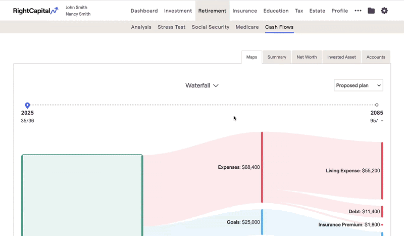 Gif showing RightCapital's Cash Flow Maps