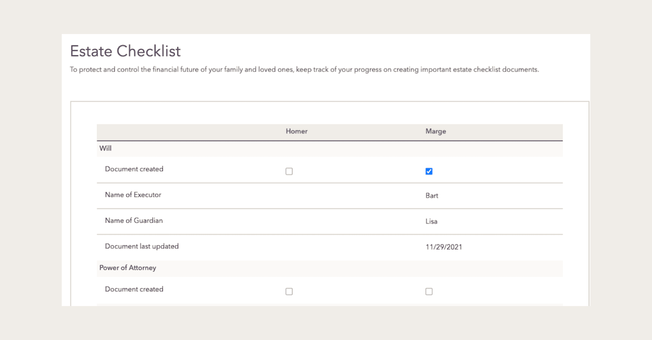 Screenshot from RightCapital financial planning software showing the Estate Planning module document checklist