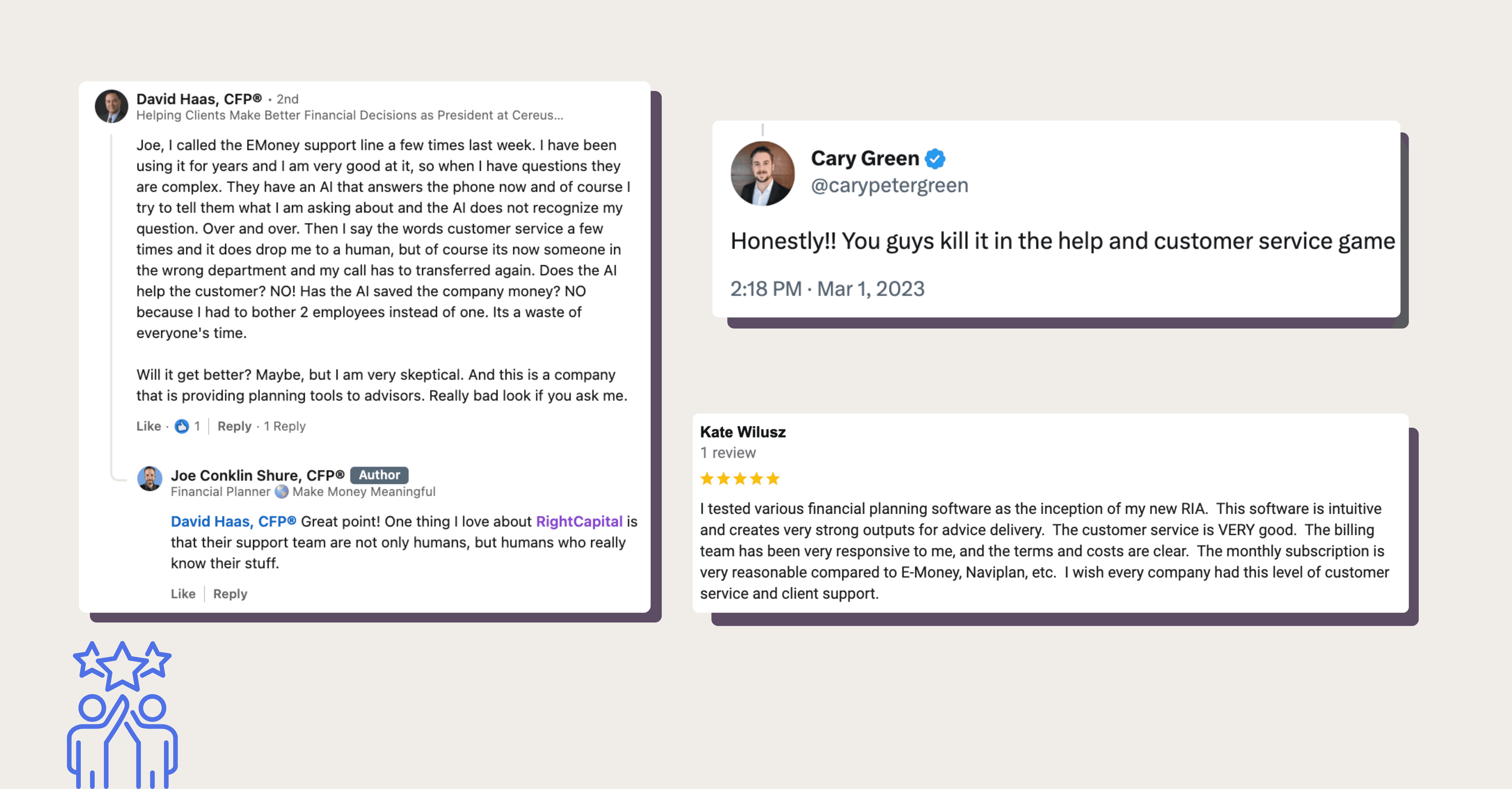 Financial advisor social media posts about RightCapital's Support Team