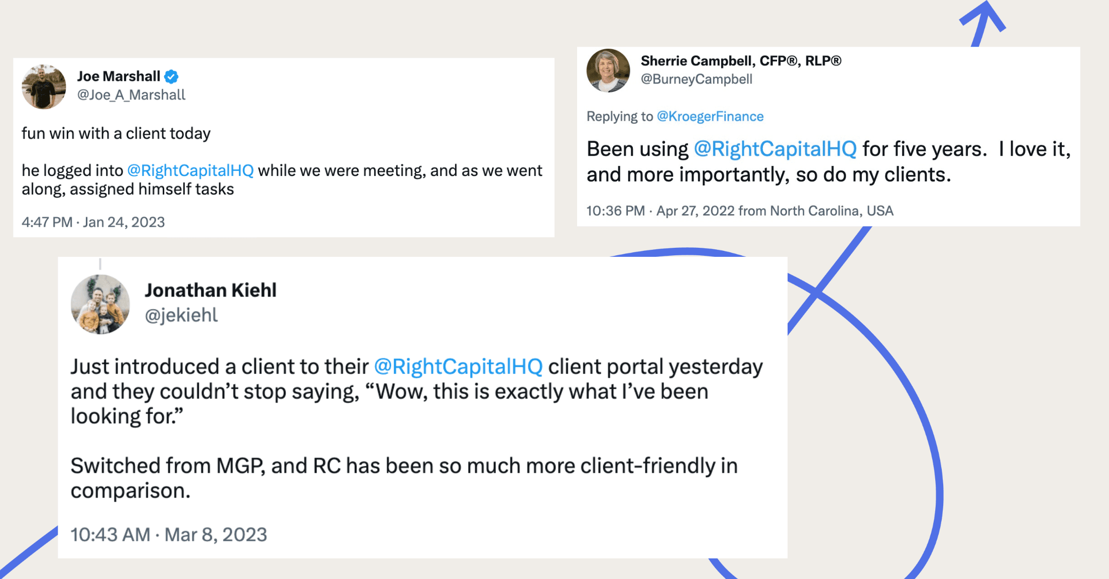 Tweets about how much advisors' clients love RightCapital