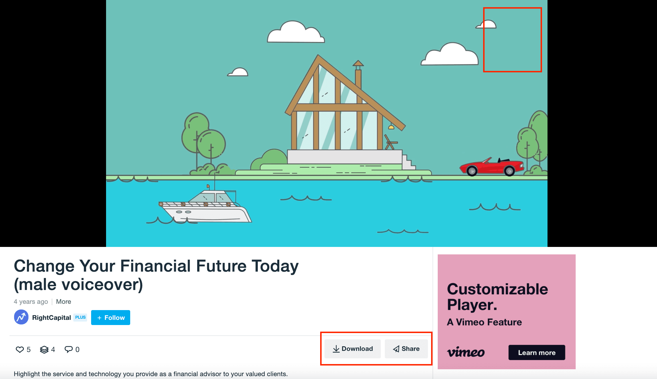 Screenshot of "Change Your Financial Future Today" in Vimeo