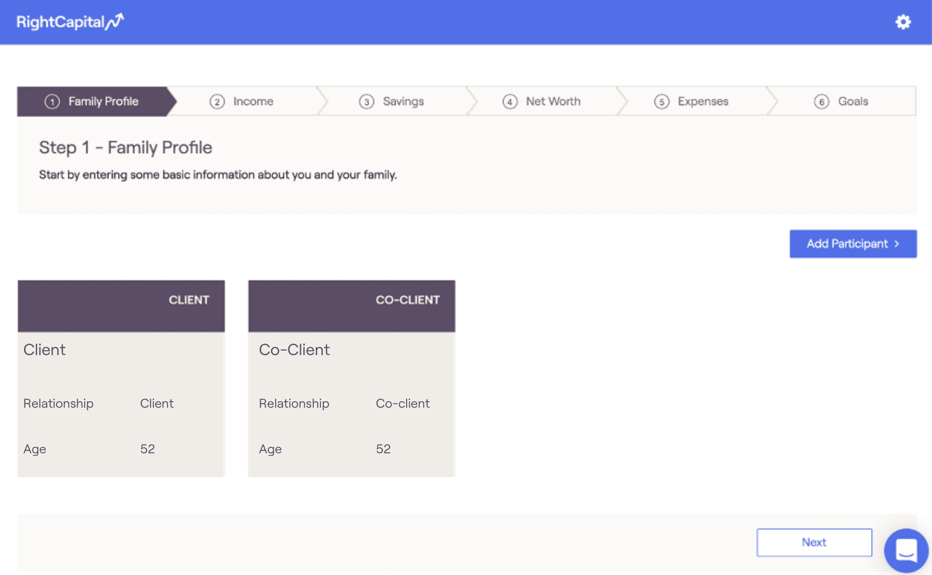 Screenshot from the RightCapital financial planning platform's client portal