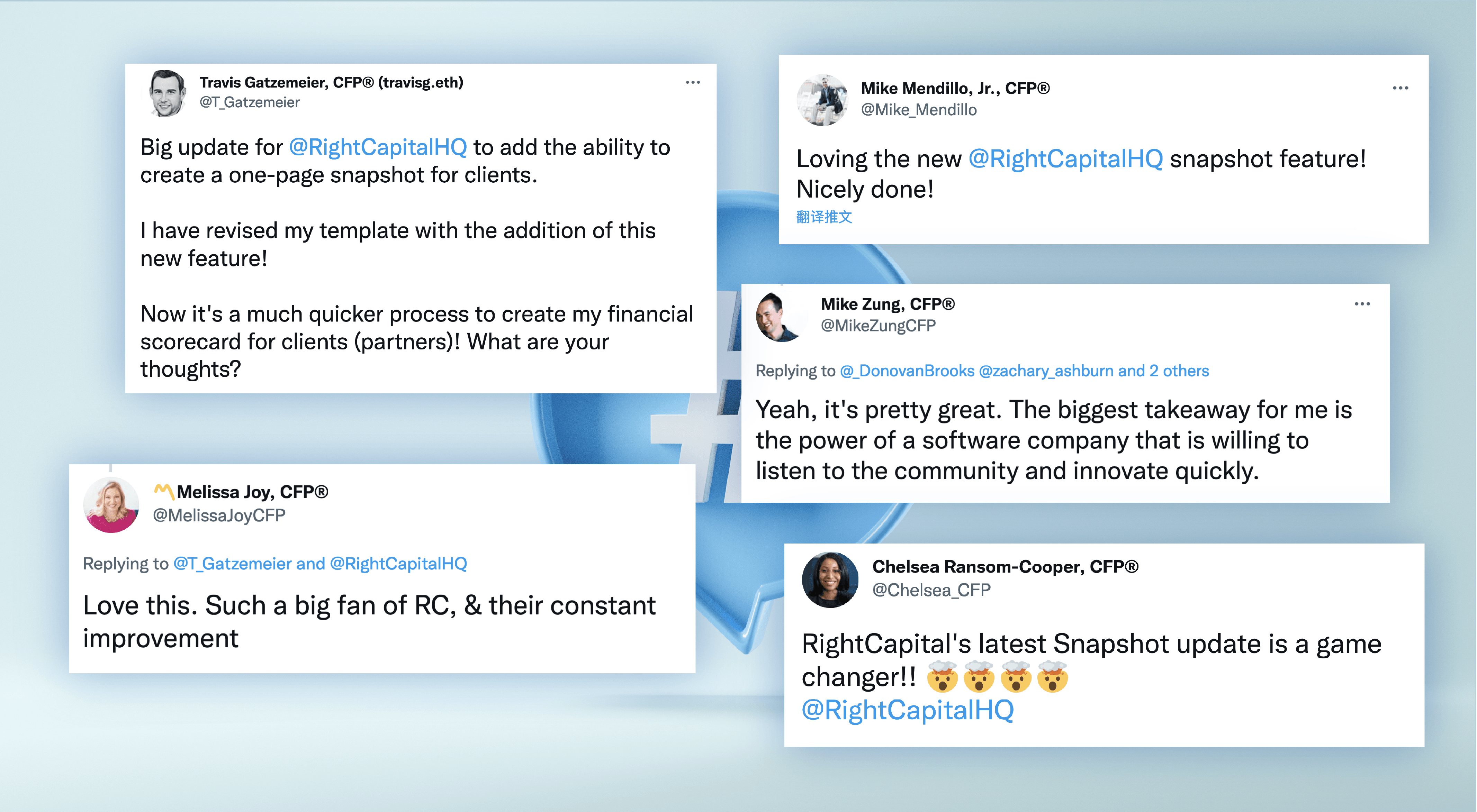 Praise for RightCapital's Snapshot feature on Twitter