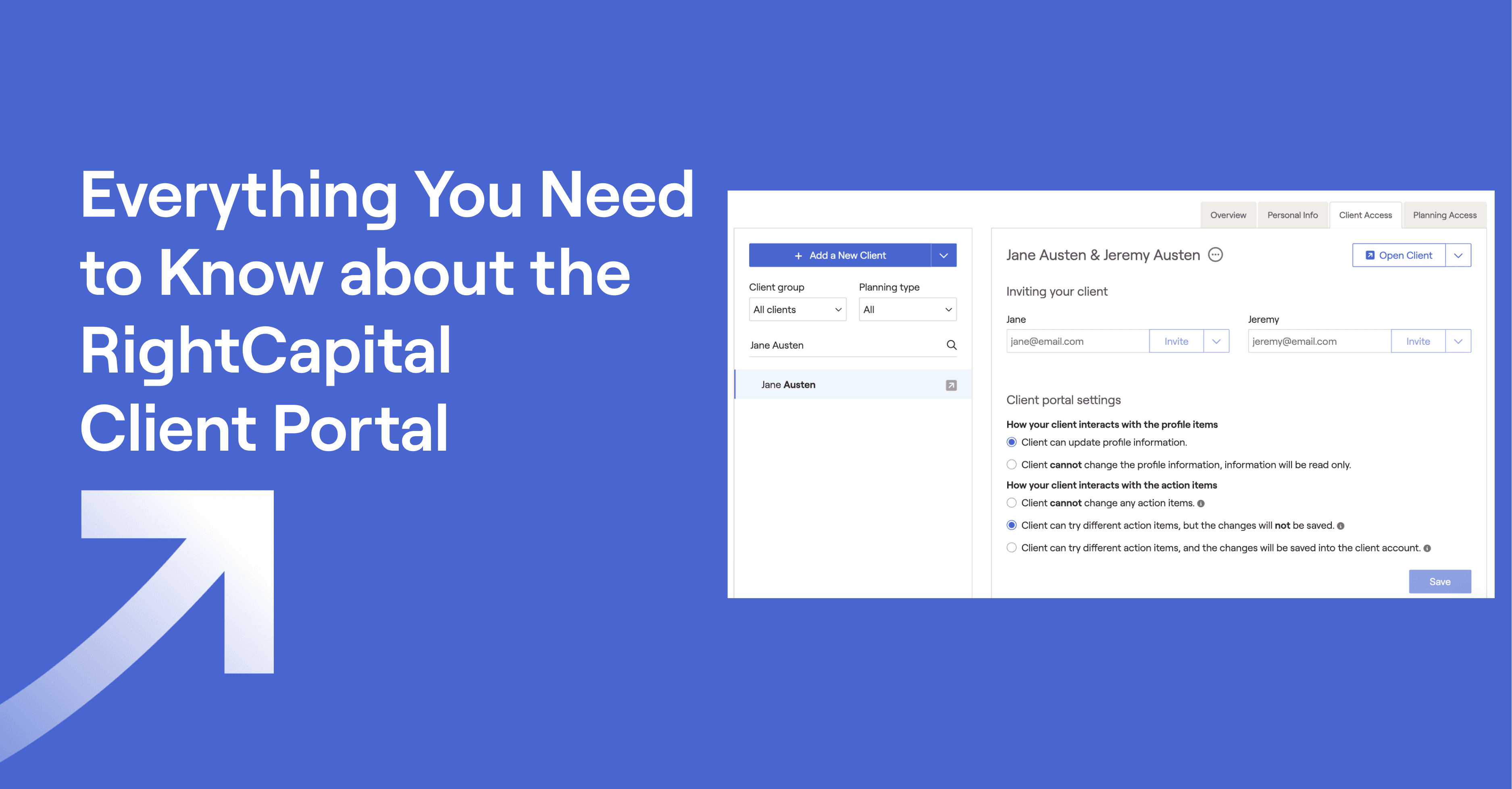 Screenshot of RightCapital's Client Access tab and title "Everything You Need to Know About the RightCapital Client Portal"