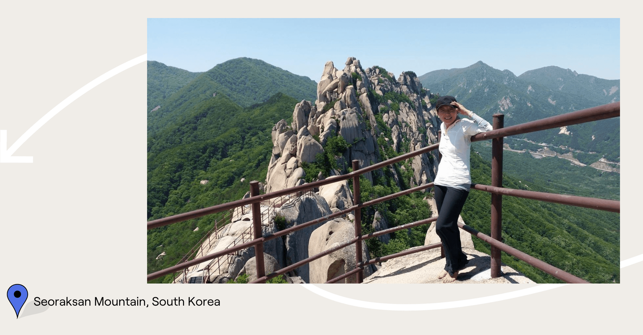 Our head of marketing in front of a mountain in South Korea