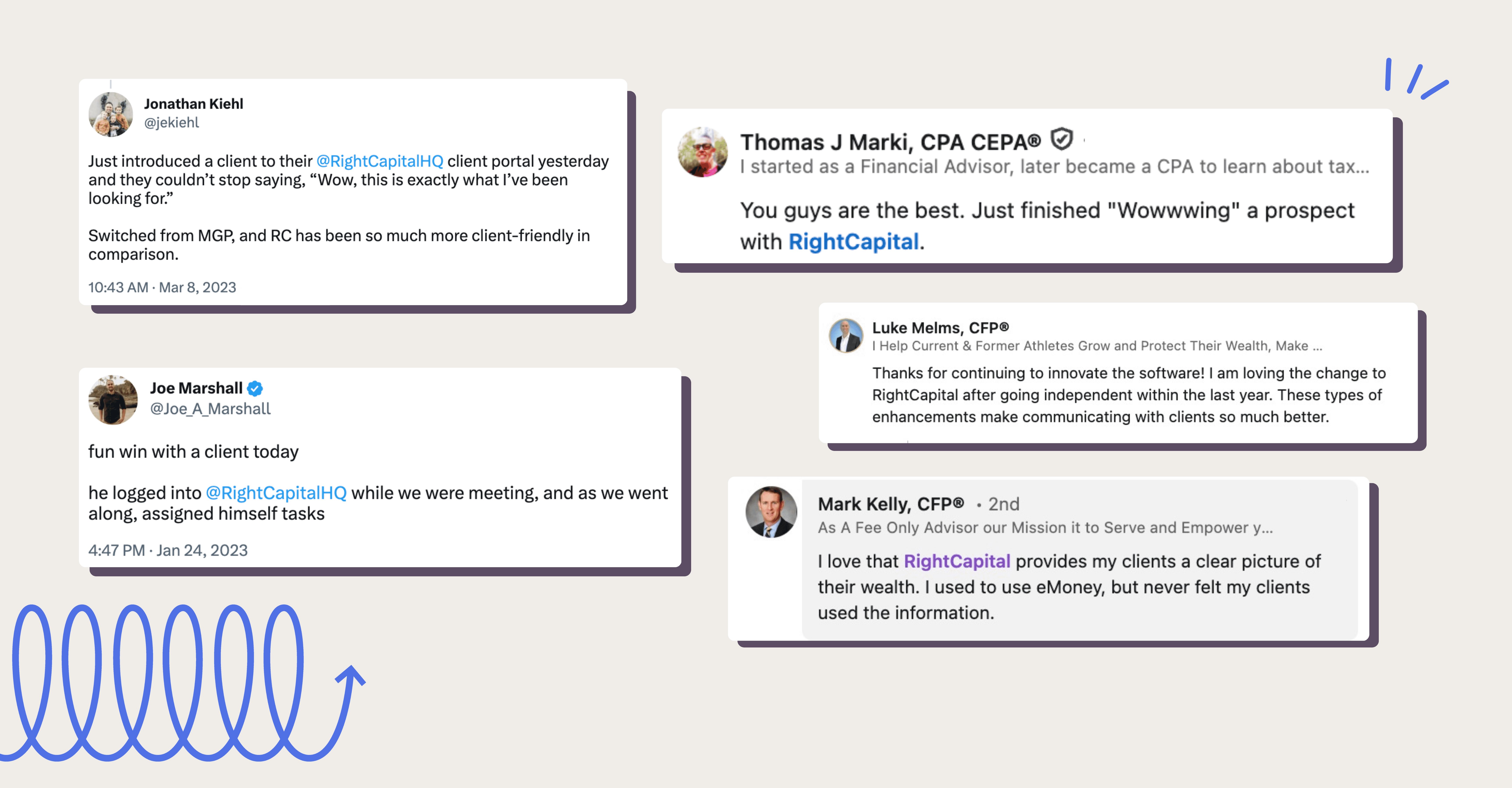 Financial advisor social media posts about RightCapital's impact on clients and prospects